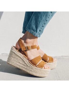 SOLUDOS Suede Como Jute Espadrille Platform Wedges Brown 8